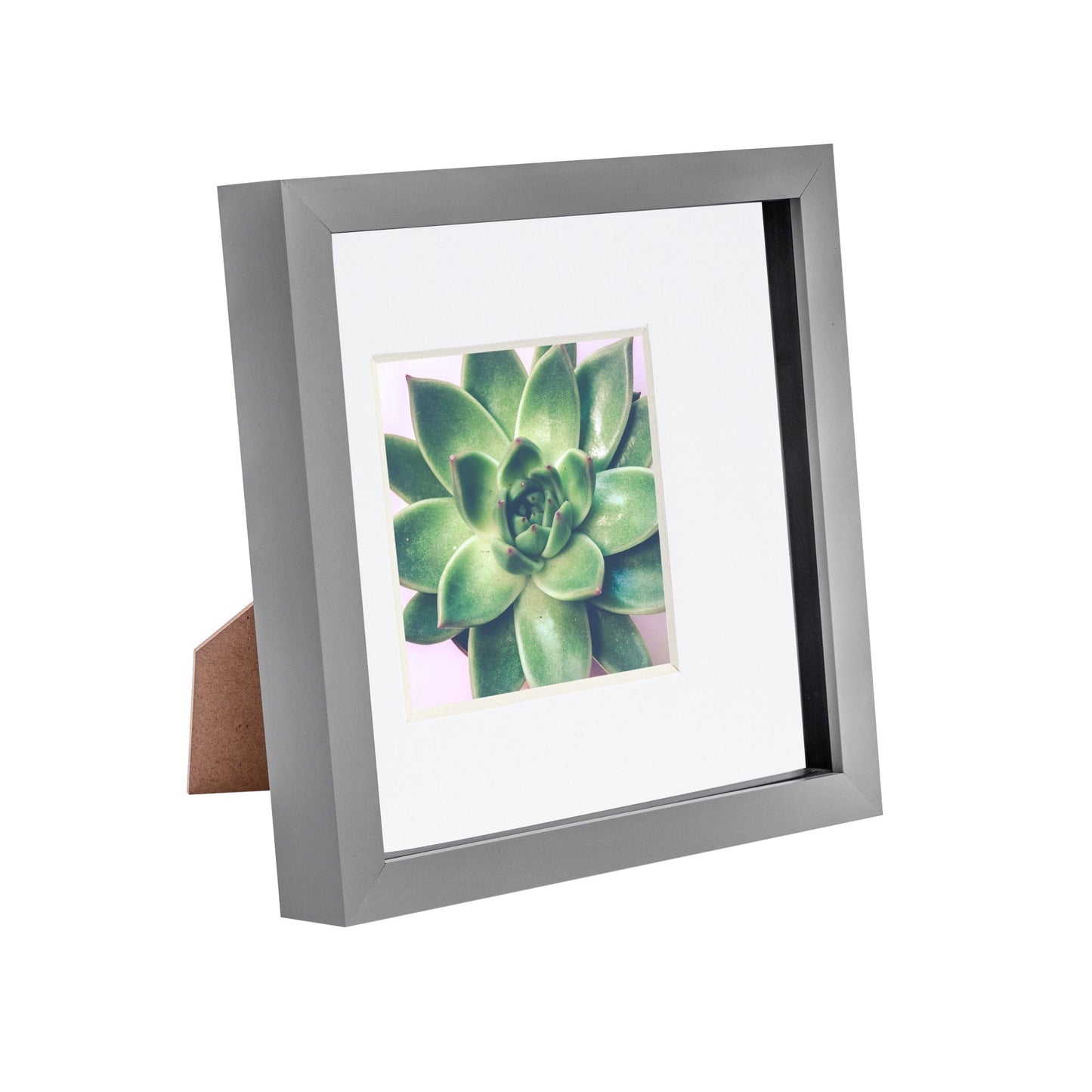 8" x 8" Grey 3D Box Photo Frame - with 4" x 4" Mount