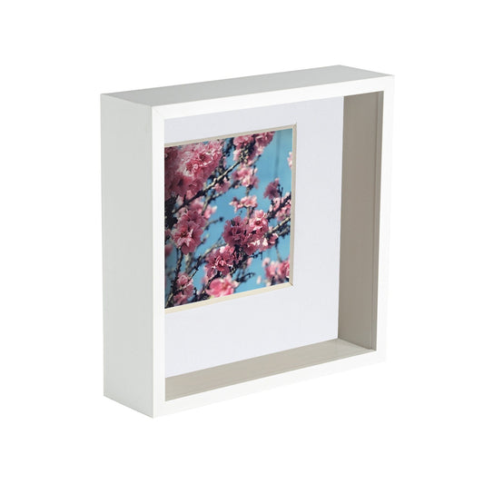 8" x 8" White 3D Deep Box Photo Frame - with 4" x 4" Mount