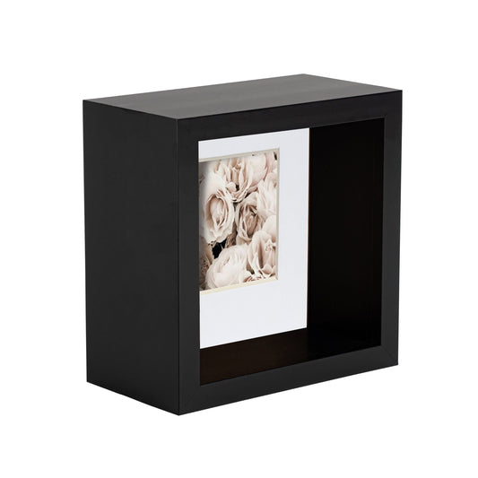 4" x 4" 3D Deep Box Black Photo Frame with 2" x 2" Mount