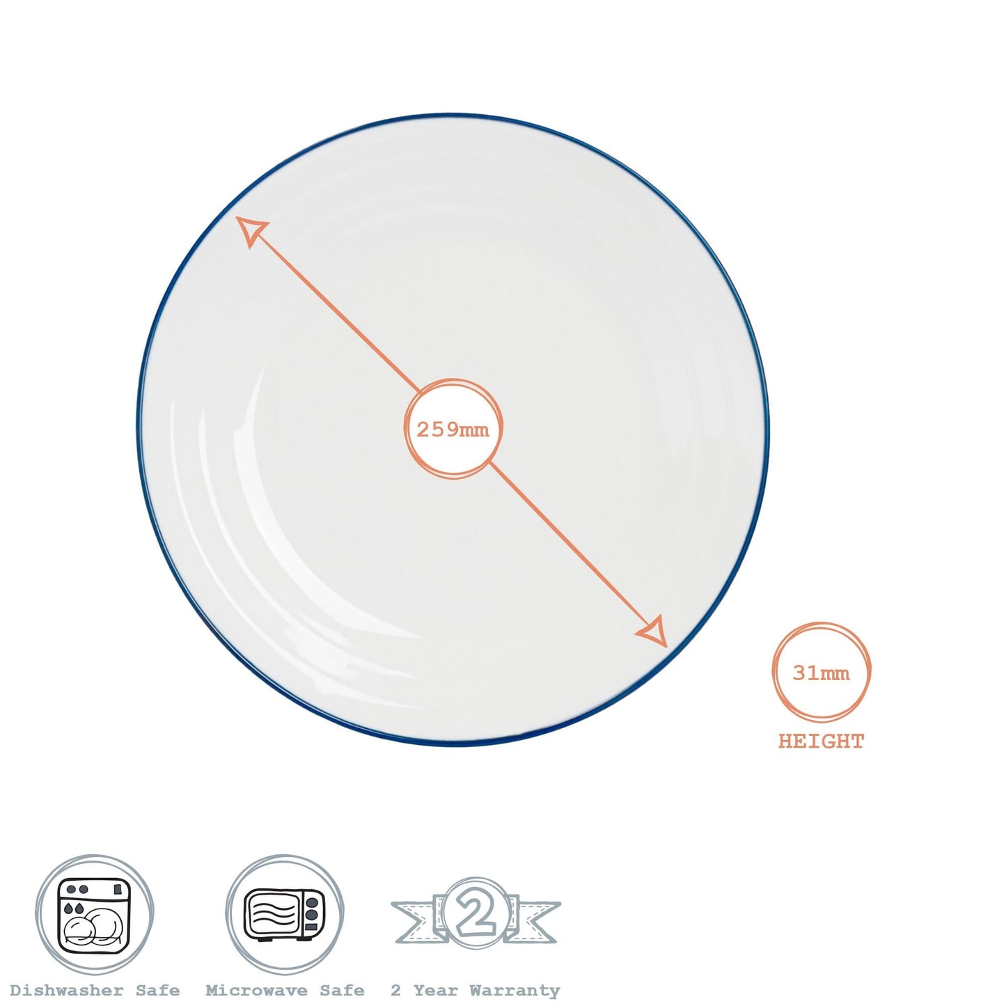 26cm Farmhouse White Porcelain Dinner Plates - Pack of Six