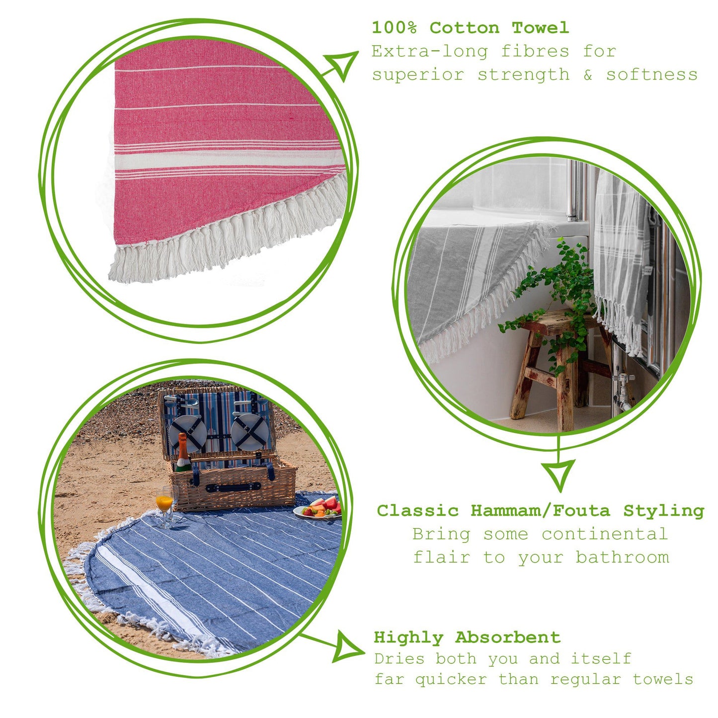 190cm Round Turkish Cotton Bath Towel