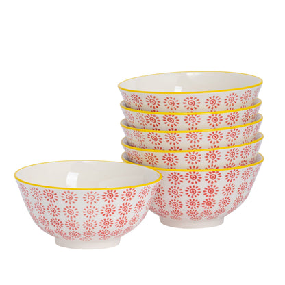 16cm Hand Printed Stoneware Cereal Bowls - Pack of Six