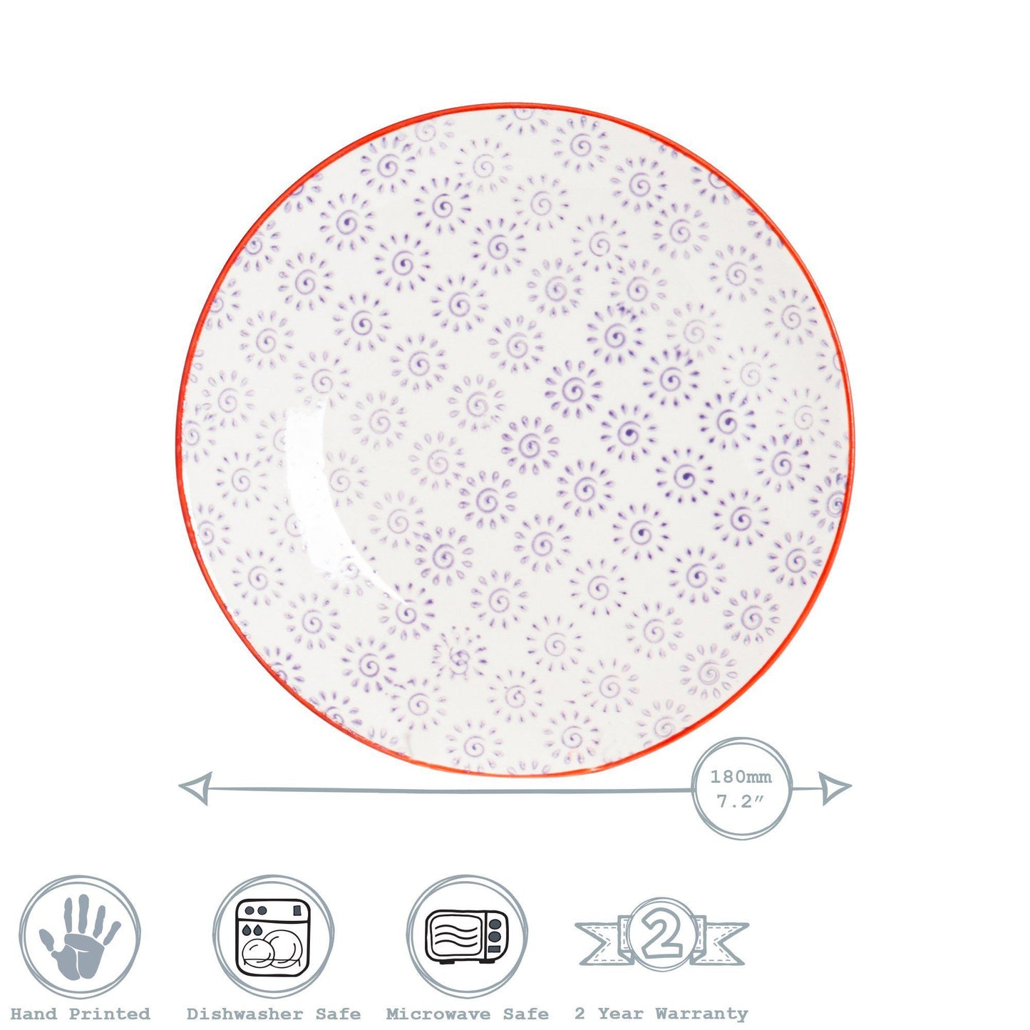 18cm Hand Printed Stoneware Side Plates - Pack of Six