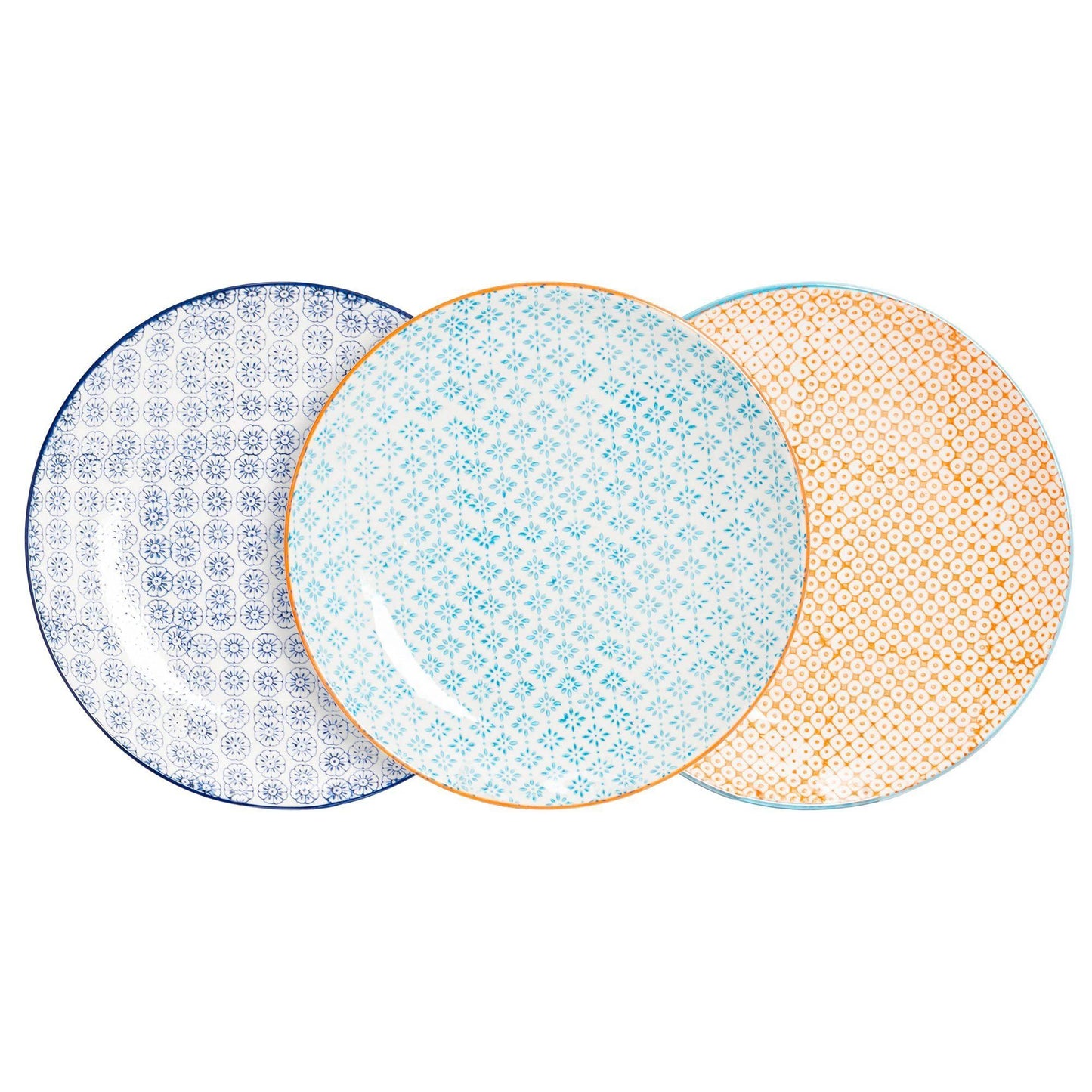 25.5cm Hand Printed Stoneware Dinner Plates - Pack of Six