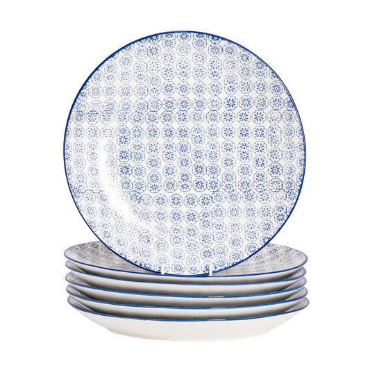 25.5cm Hand Printed Stoneware Dinner Plates - Pack of Six