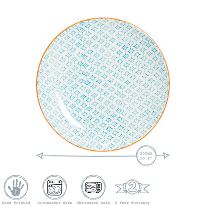 25.5cm Hand Printed Stoneware Dinner Plates - Pack of Six