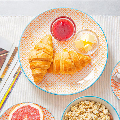 25.5cm Hand Printed Stoneware Dinner Plates - Pack of Six