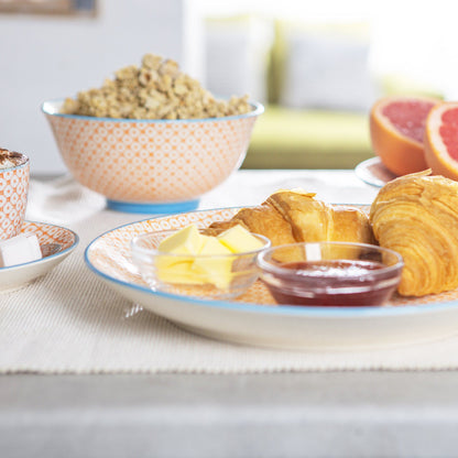 25.5cm Hand Printed Stoneware Dinner Plates - Pack of Six