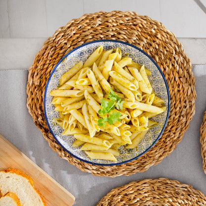 22cm Hand Printed Stoneware Pasta Bowls - Pack of Six