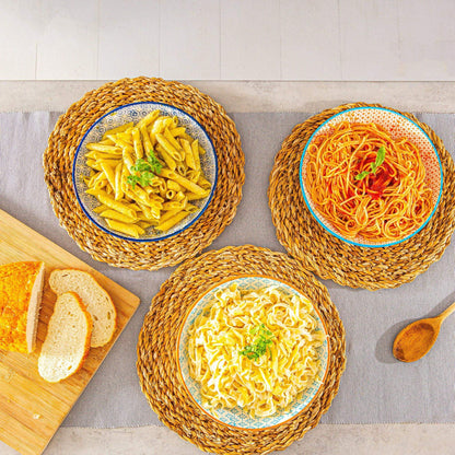 22cm Hand Printed Stoneware Pasta Bowls - Pack of Six
