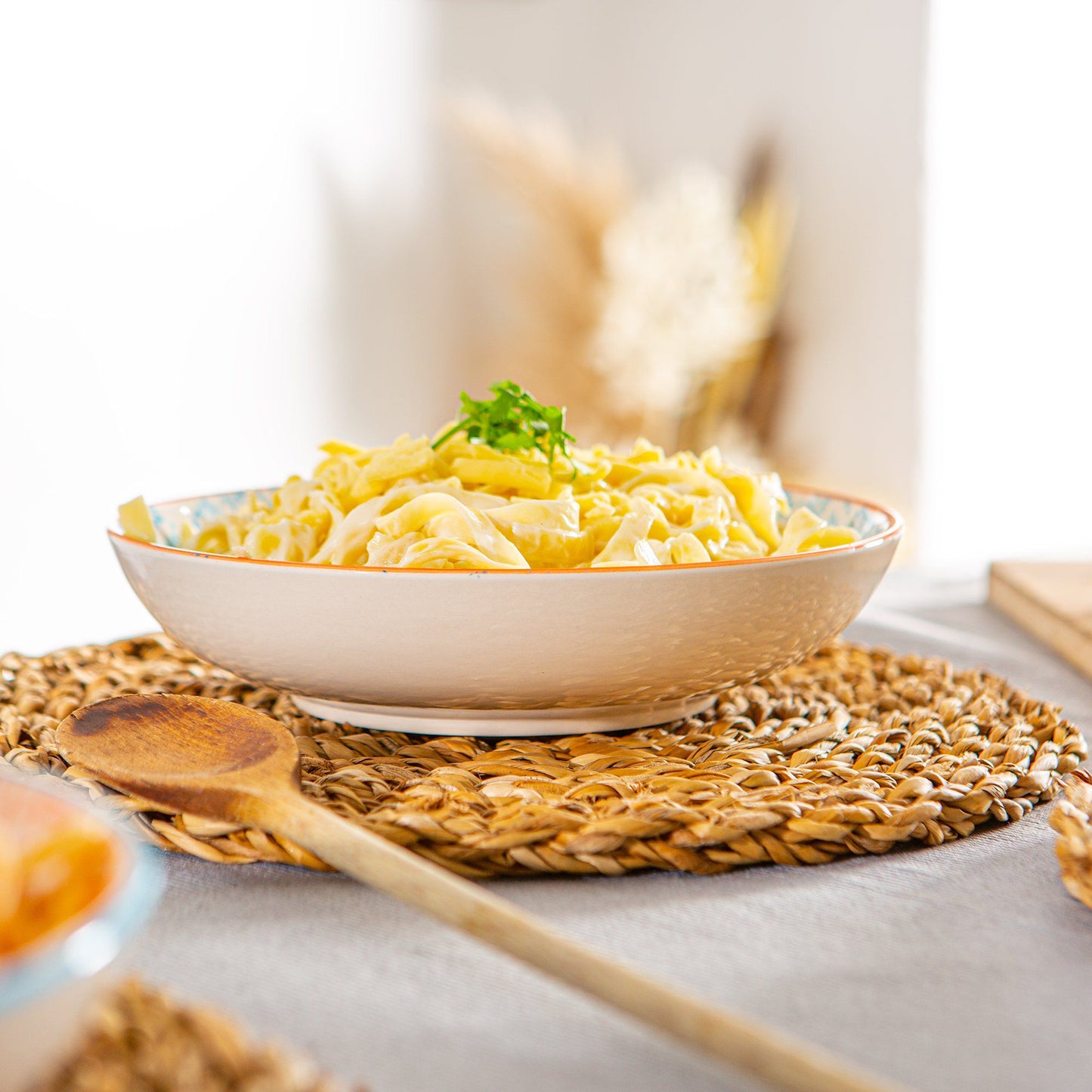 22cm Hand Printed Stoneware Pasta Bowls - Pack of Six