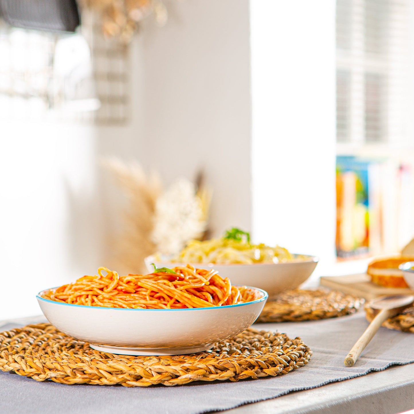 22cm Hand Printed Stoneware Pasta Bowls - Pack of Six