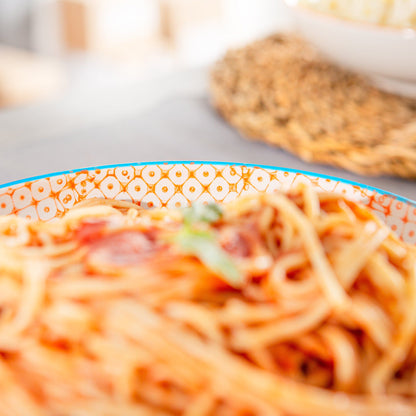 22cm Hand Printed Stoneware Pasta Bowls - Pack of Six