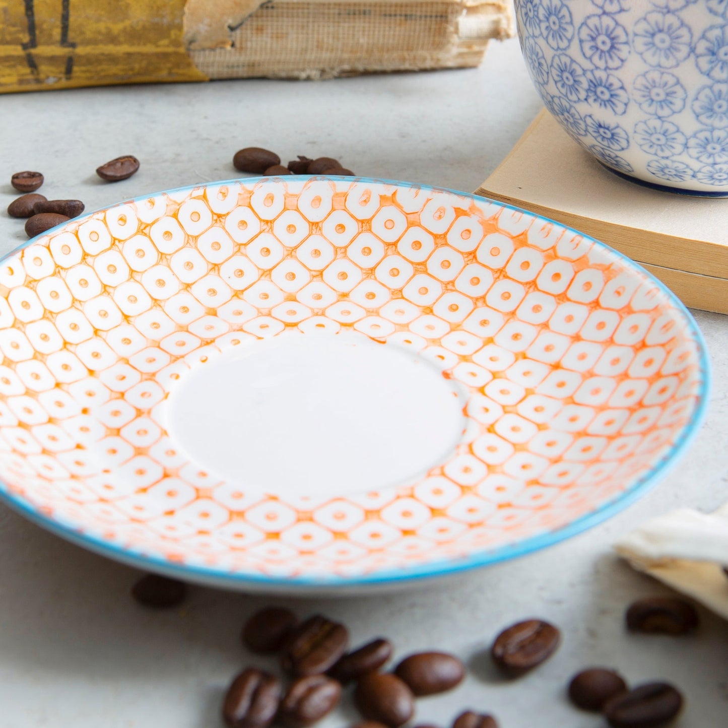 14.5cm Multicoloured Hand Printed Stoneware Cappuccino Saucers - Pack of Six