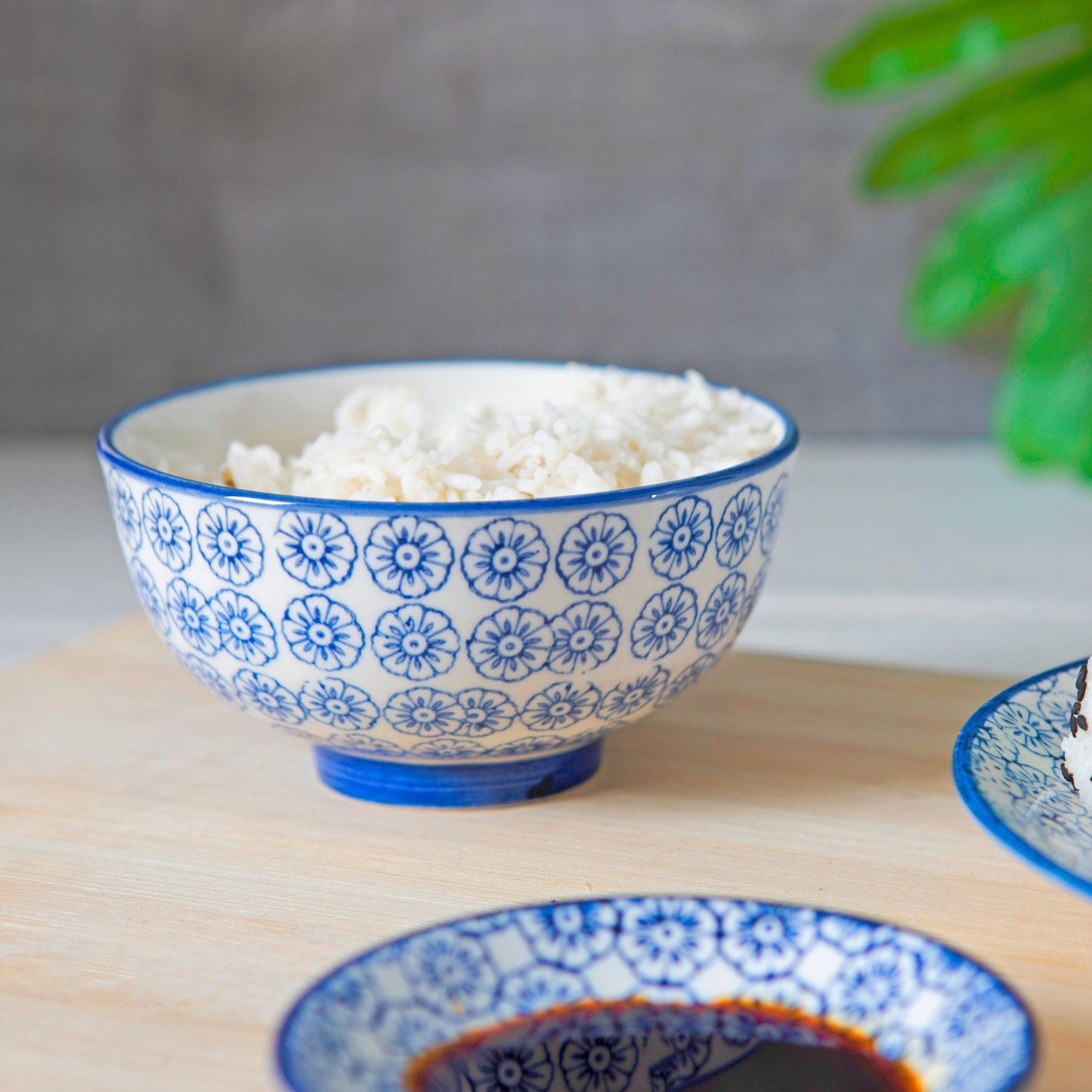 12cm Hand Printed Stoneware Rice Bowls - Pack of Six