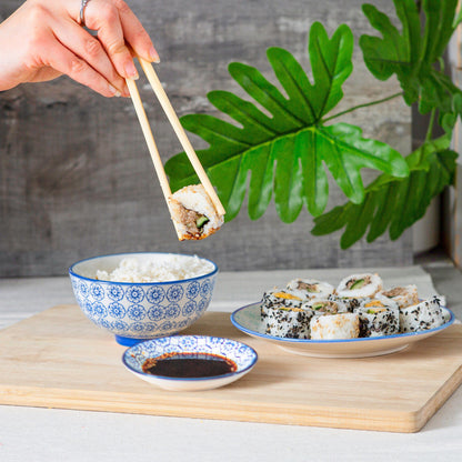 12cm Hand Printed Stoneware Rice Bowls - Pack of Six