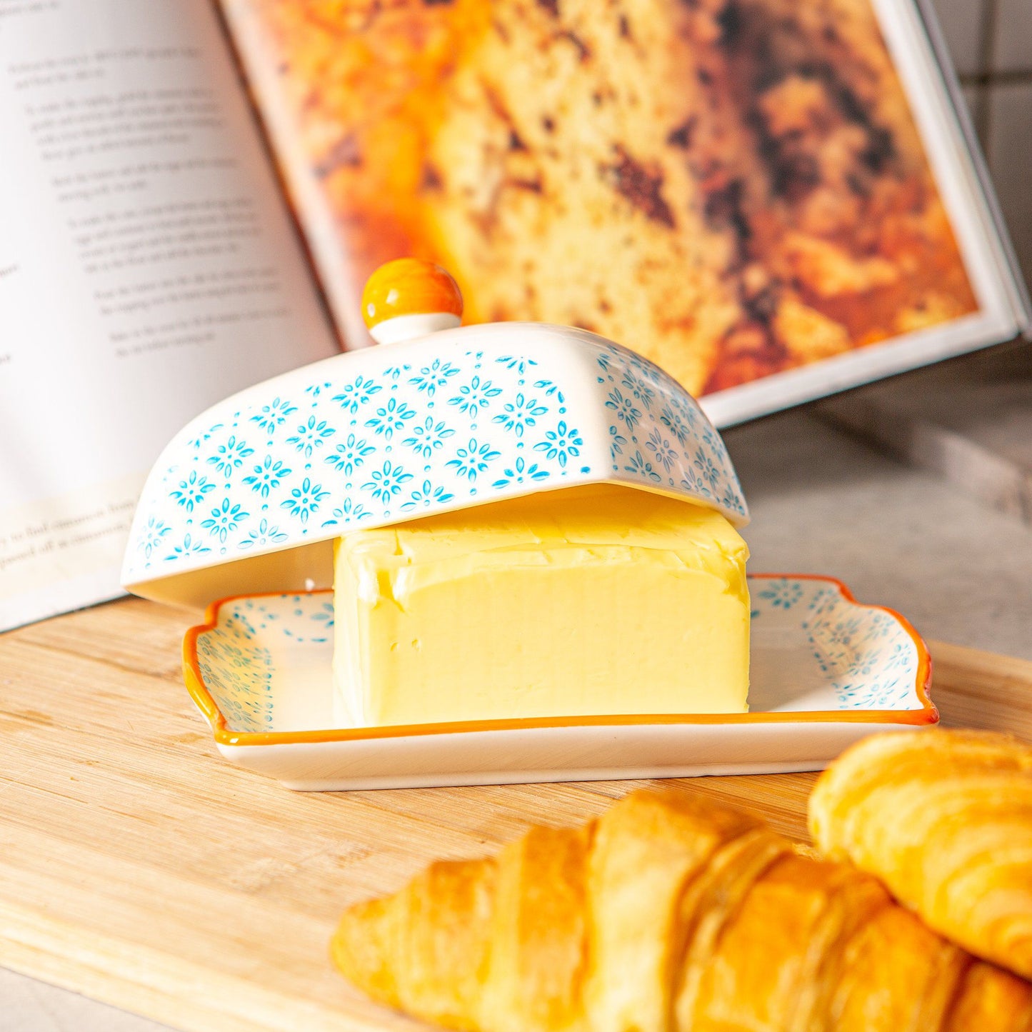 Hand Printed Stoneware Butter Dish
