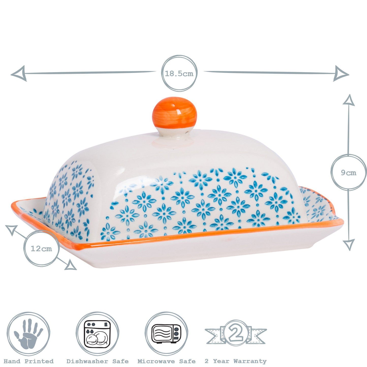 Hand Printed Stoneware Butter Dish