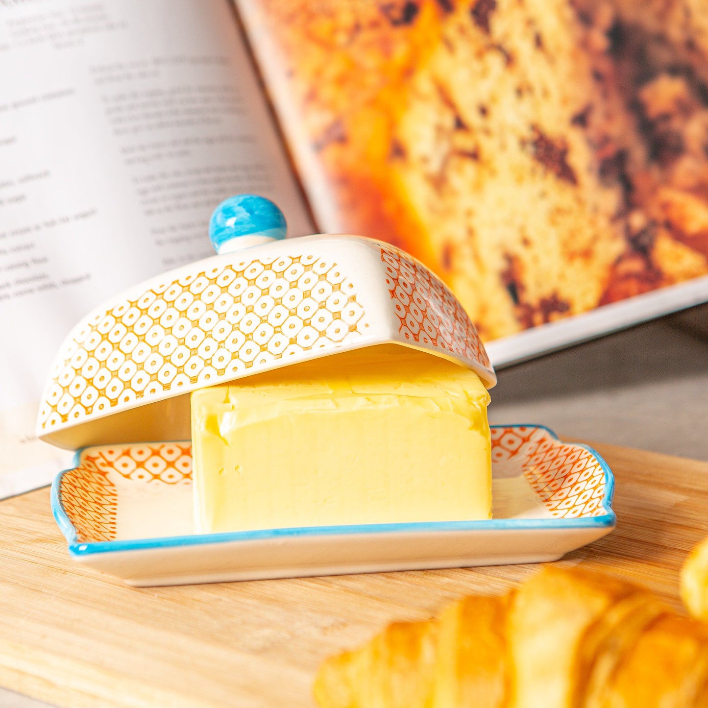 Hand Printed Stoneware Butter Dish