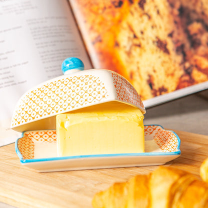 Hand Printed Stoneware Butter Dish