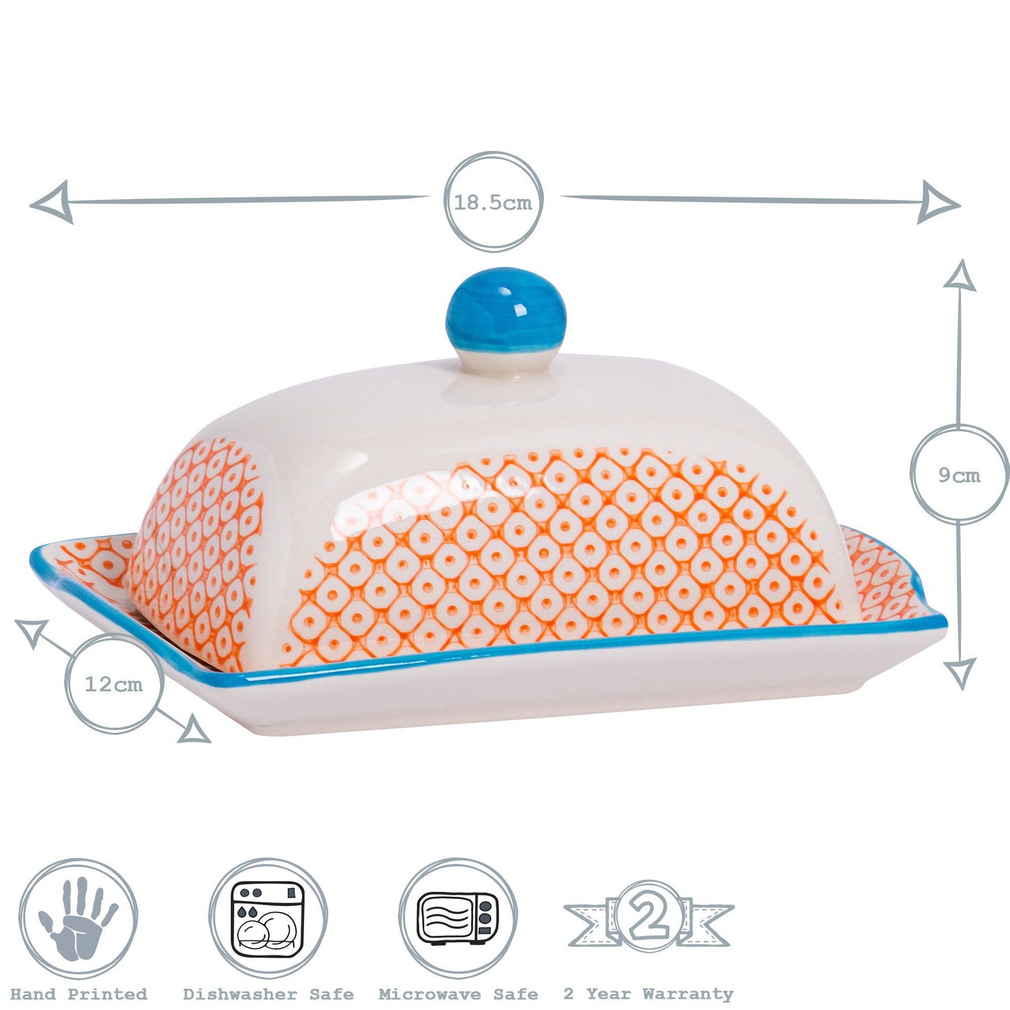 Hand Printed Stoneware Butter Dish