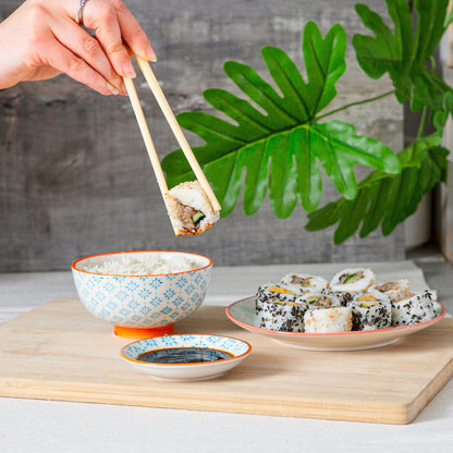12cm Hand Printed Stoneware Rice Bowls - Pack of Six