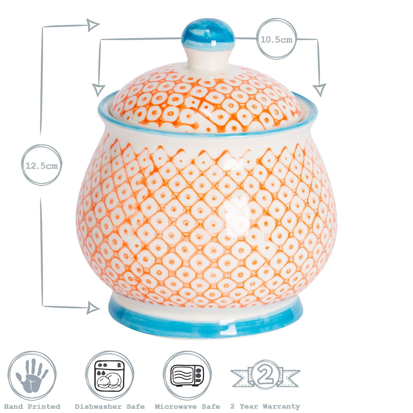 Hand Printed Stoneware Sugar Bowl