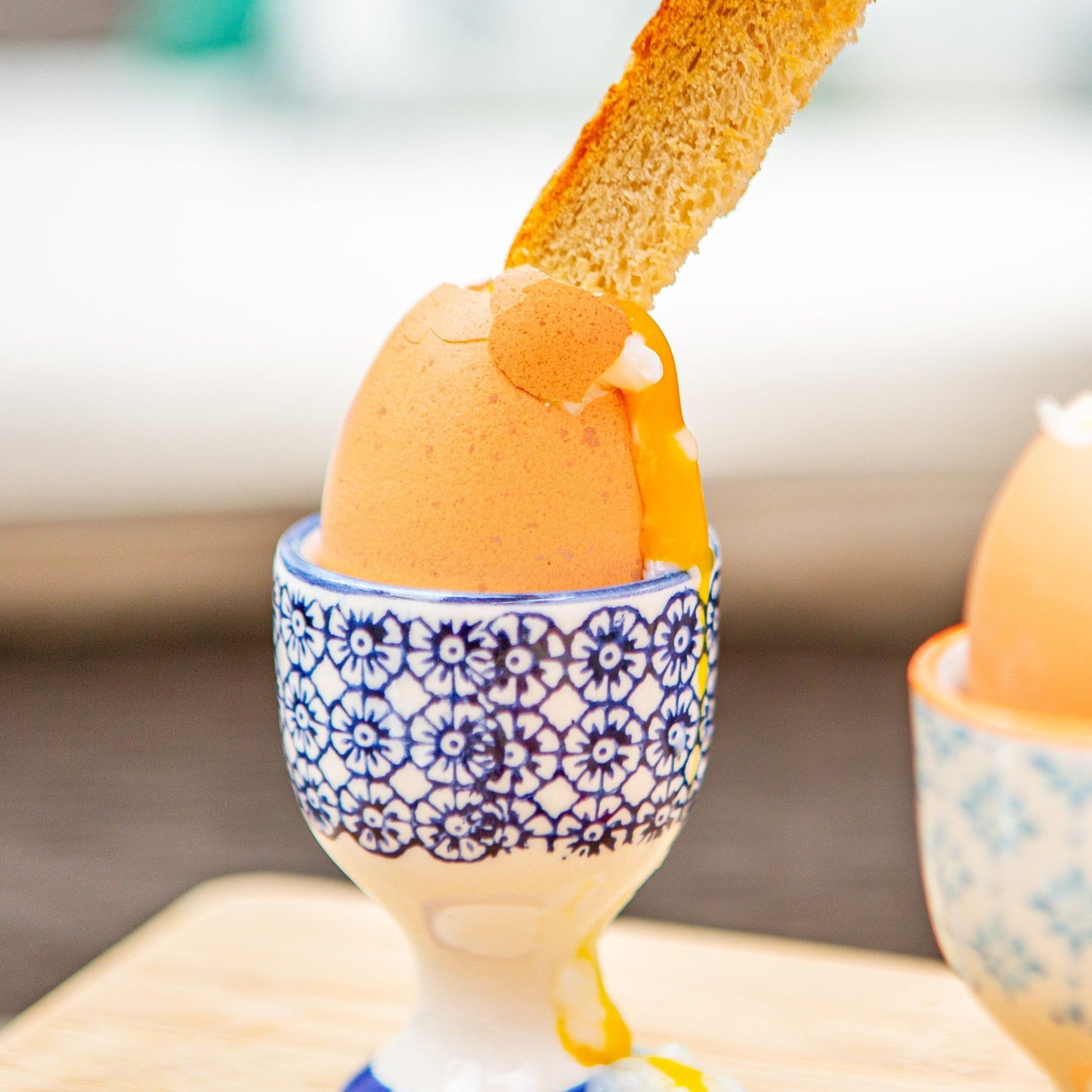 Floral Hand Printed Stoneware Egg Cups - Pack of Two