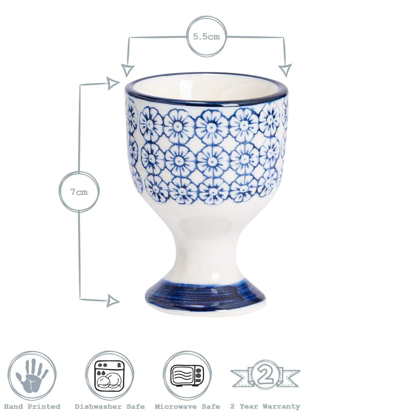 Floral Hand Printed Stoneware Egg Cups - Pack of Two