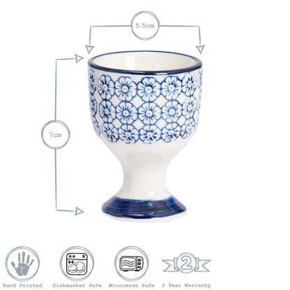 Floral Hand Printed Stoneware Egg Cups - Pack of Two