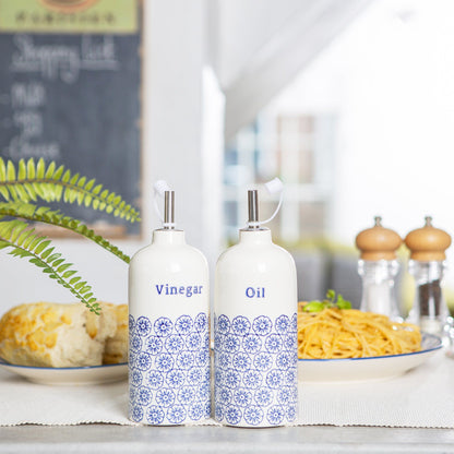 500ml Hand Printed Stoneware Olive Oil Bottle with Pourer