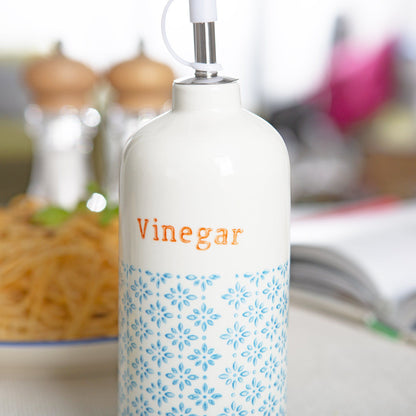 500ml Hand Printed Stoneware Vinegar Bottle with Pourer