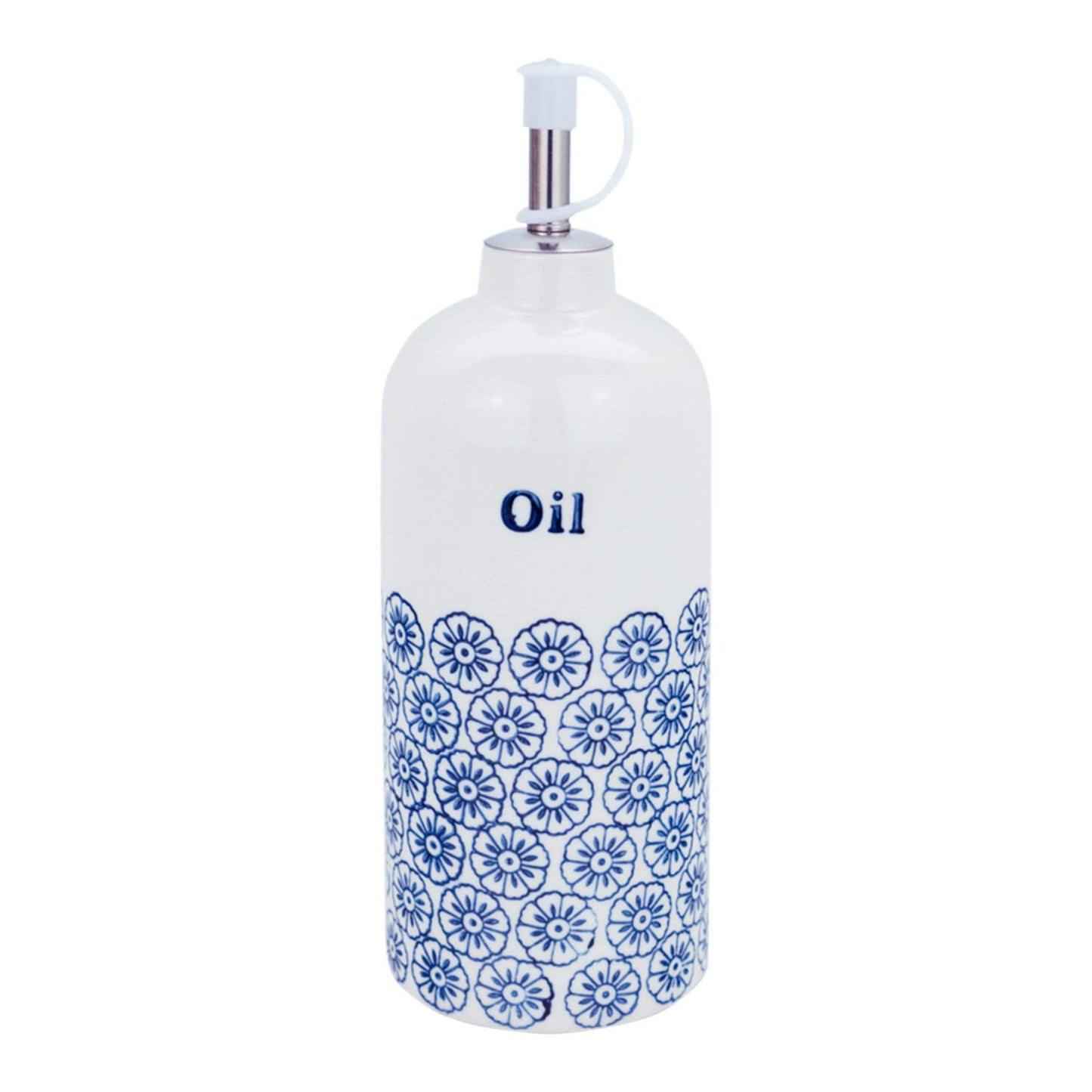 500ml Hand Printed Stoneware Olive Oil Bottle with Pourer