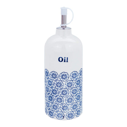500ml Hand Printed Stoneware Olive Oil Bottle with Pourer