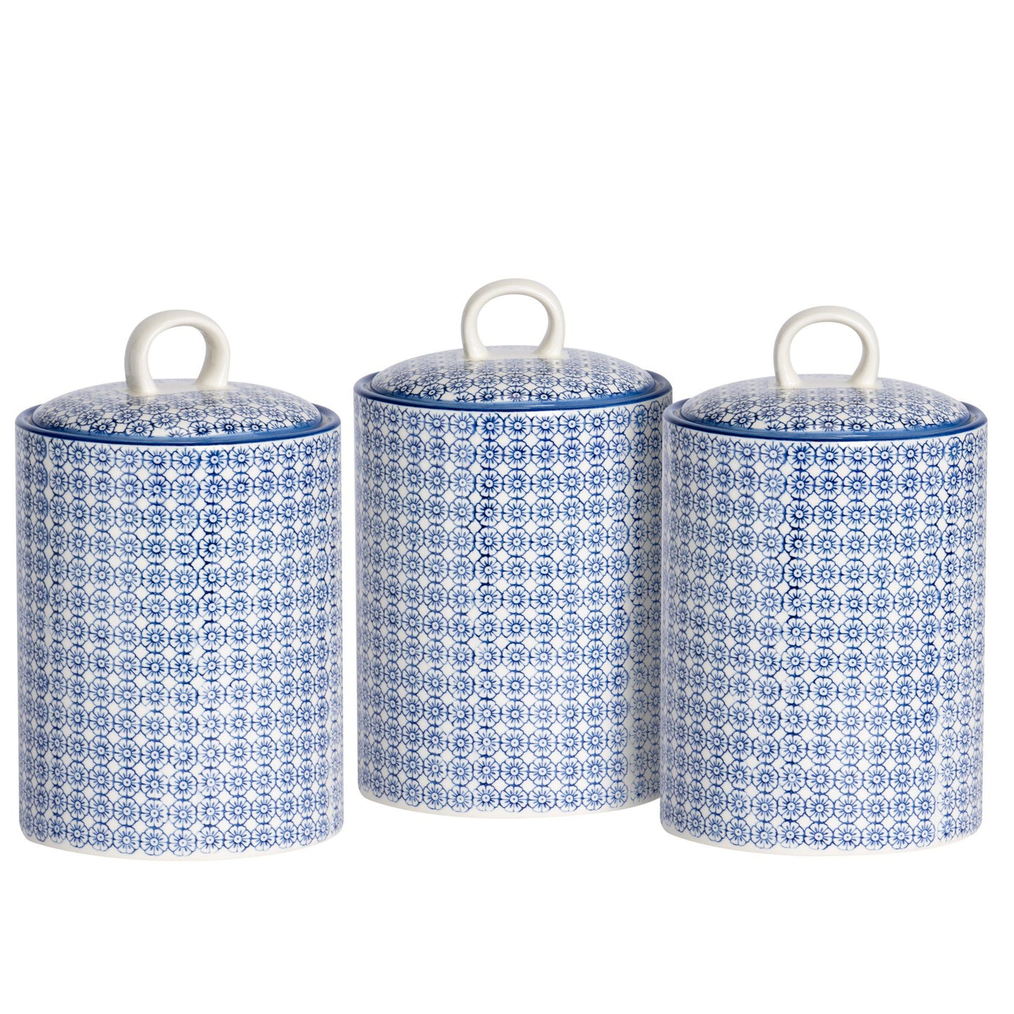 Hand Printed Stoneware Biscuit Barrels - Pack of Three