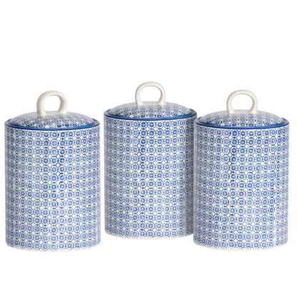 Hand Printed Stoneware Biscuit Barrels - Pack of Three