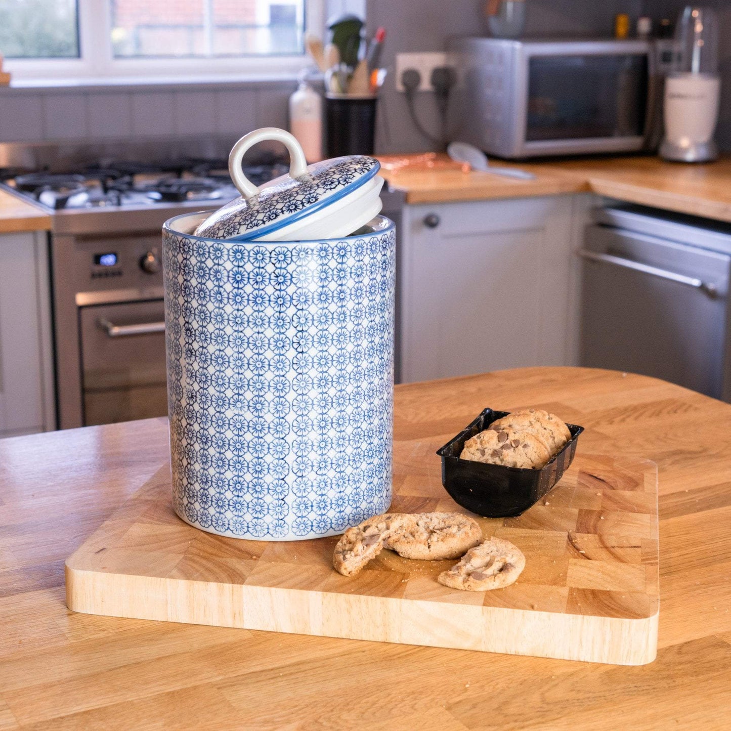Hand Printed Stoneware Biscuit Barrel