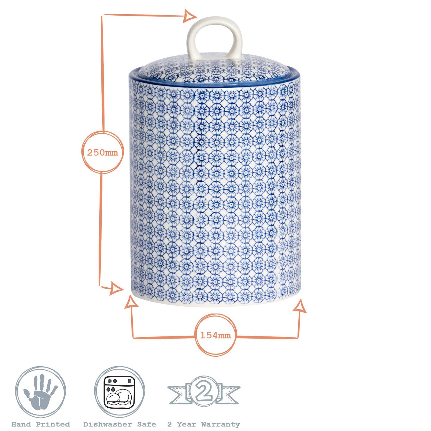 Hand Printed Stoneware Biscuit Barrels - Pack of Three