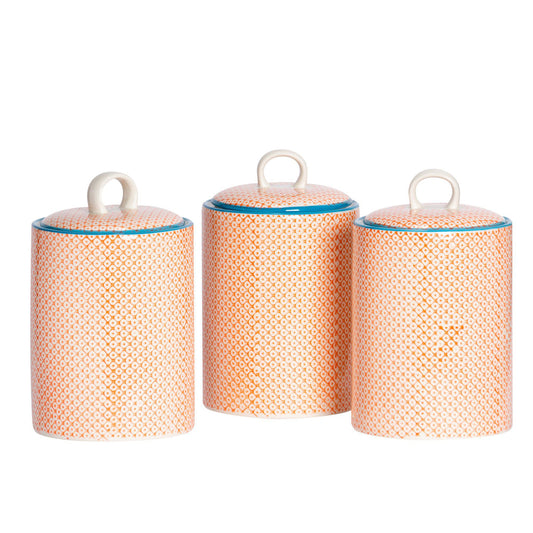 Hand Printed Stoneware Biscuit Barrels - Pack of Three