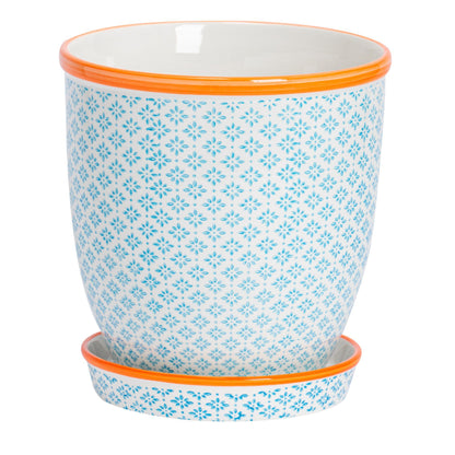 20cm Hand Printed Stoneware Plant Pot with Saucer