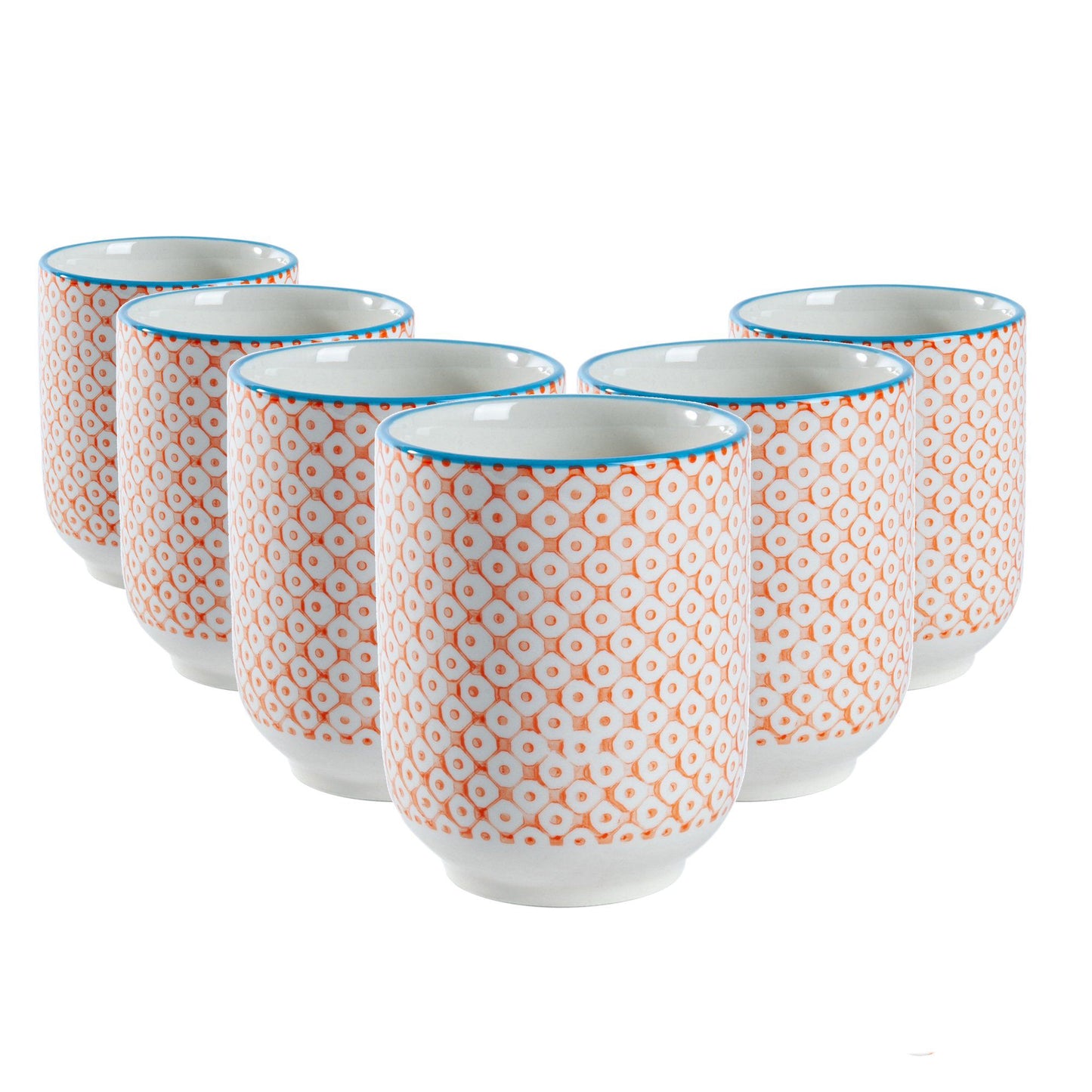 280ml Orange Hand Printed Stoneware Tumblers - Pack of Six