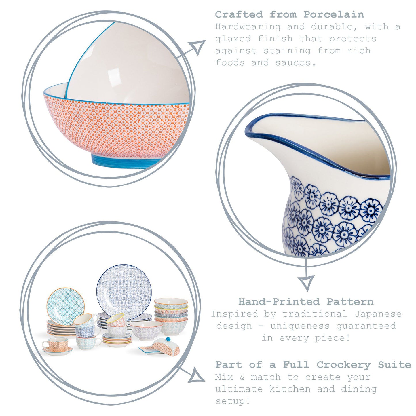 Floral Hand Printed Stoneware Egg Cups - Pack of Two