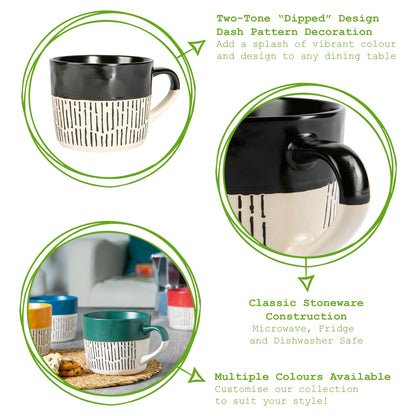 450ml Multicoloured Colour Block Dash Stoneware Coffee Mugs - Pack of Six