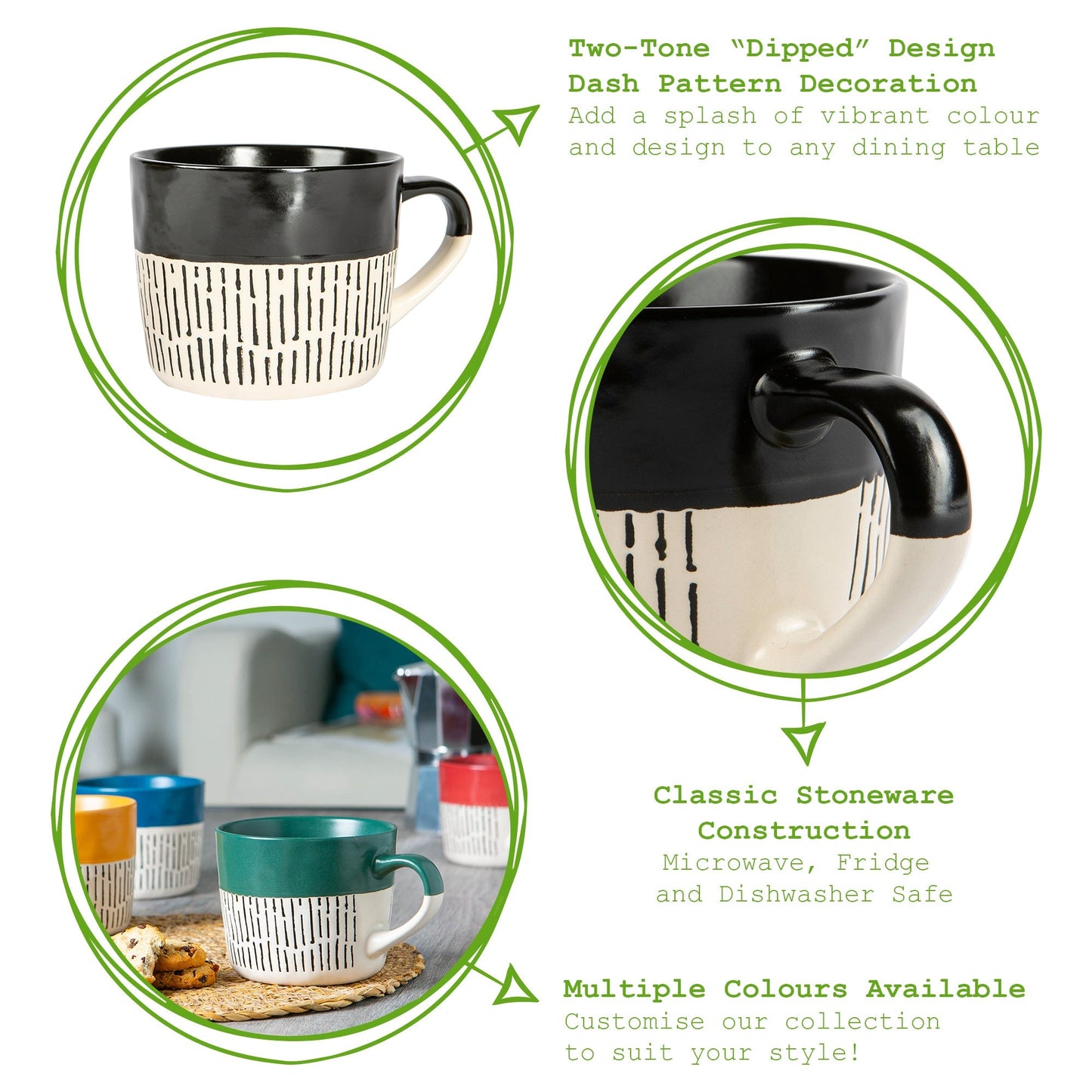 450ml Yellow Colour Block Dash Stoneware Coffee Mug