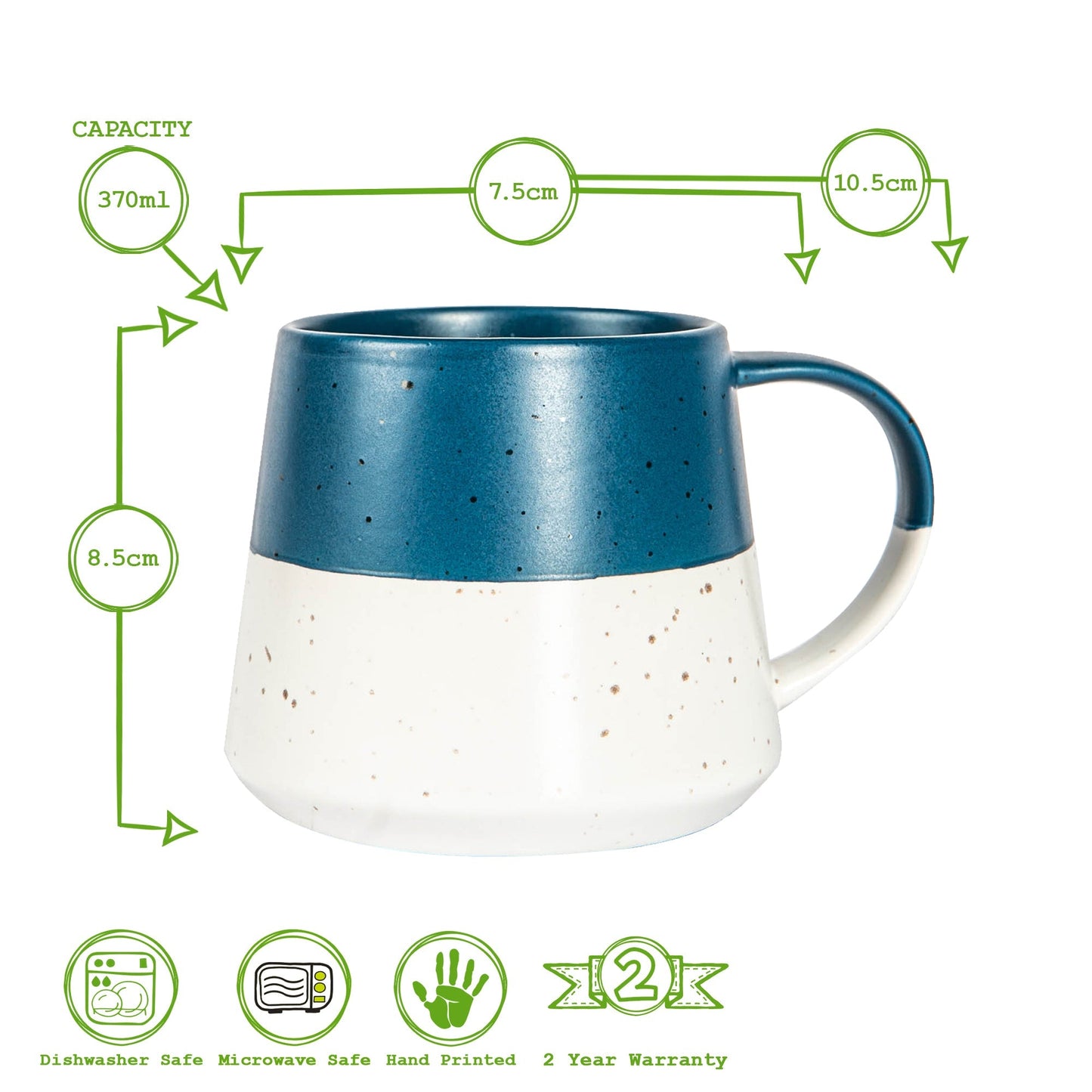 370ml Multicoloured Colour Block Flecked Stoneware Belly Mugs - Pack of Four