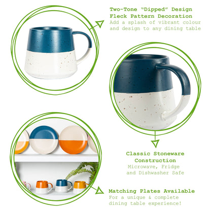 370ml Yellow Colour Block Flecked Stoneware Belly Mugs - Pack of Four