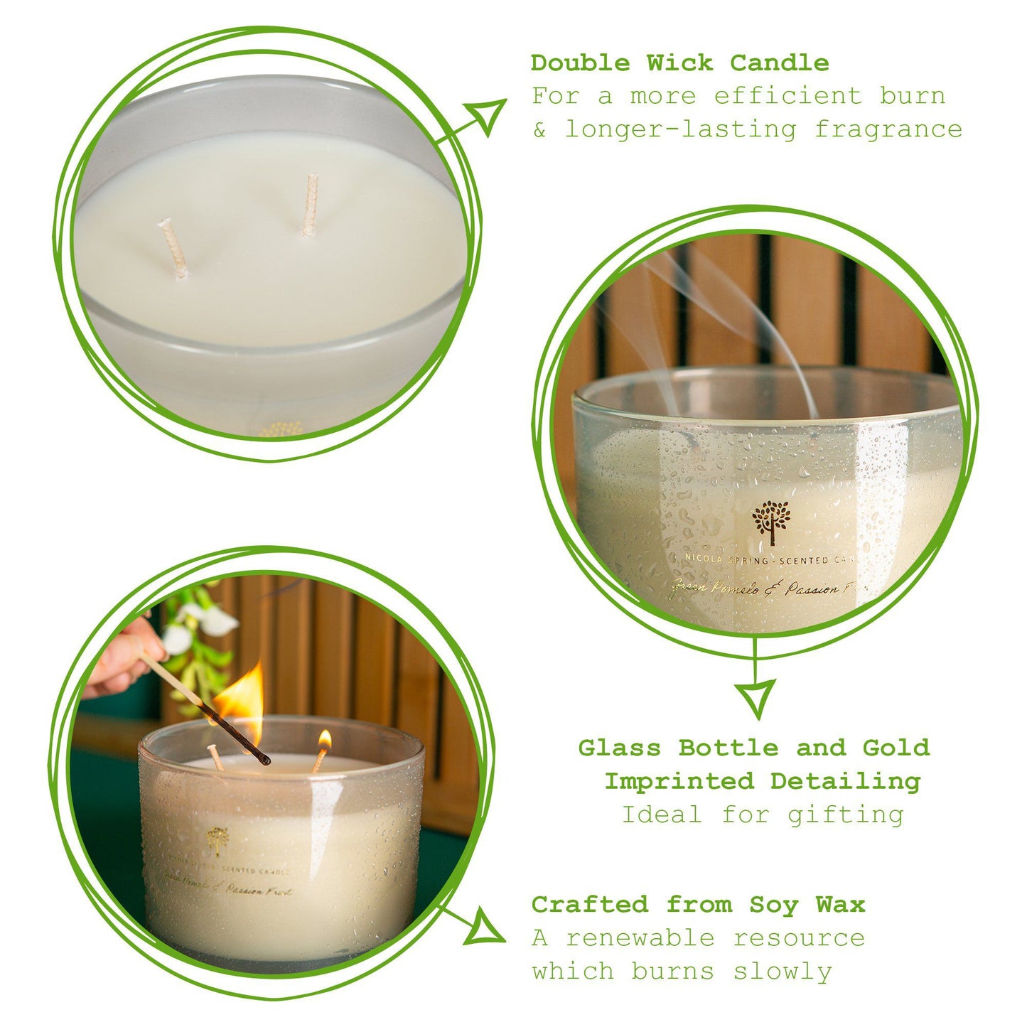 350g Double Wick Green Pomelo & Passion Fruit Soy Wax Scented Candle