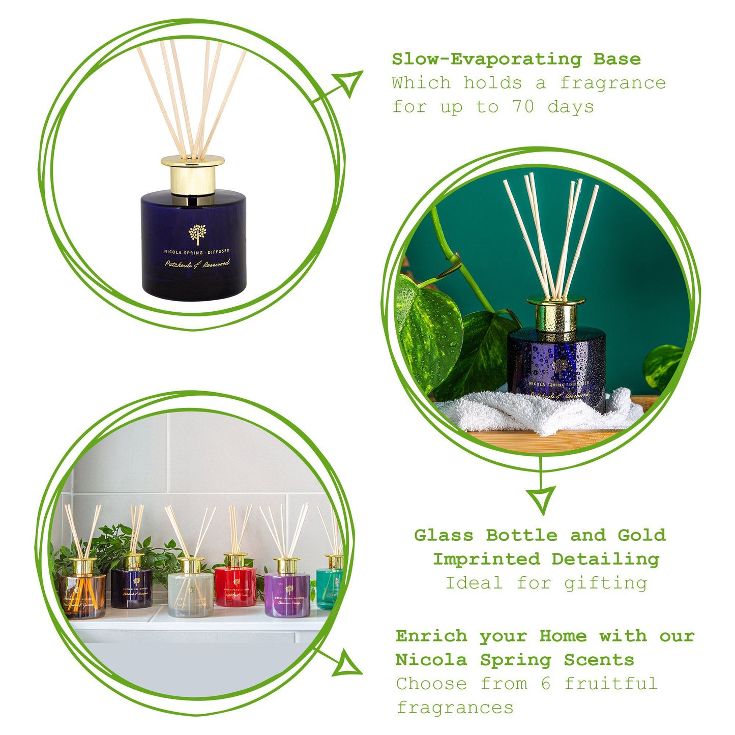 200ml Patchouli & Rosewood Glass Reed Diffuser