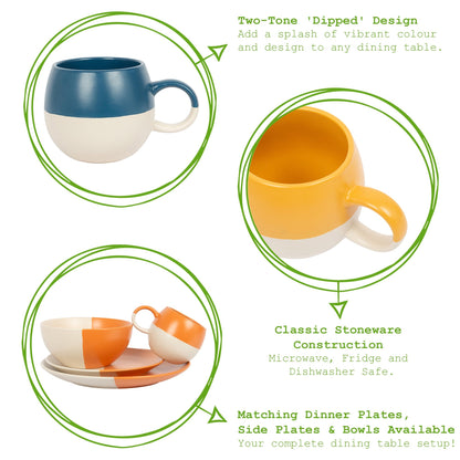 340ml Burnt Orange Colour Block Stoneware Sphere Mugs - Pack of Four