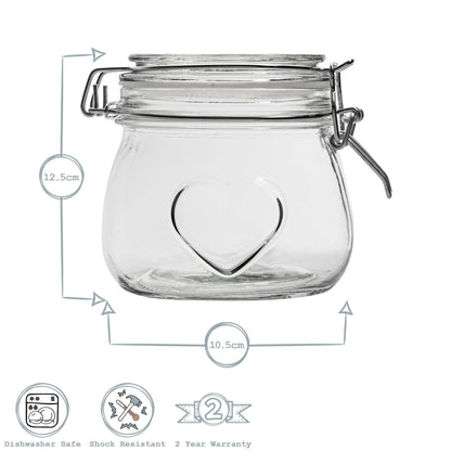 3pc Glass Storage Air tight Jar Set with Embossed Heart Detail